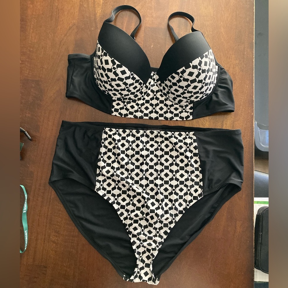 Joe Boxer Bikini White/Black 2X Adjustable Straps High Waisted
